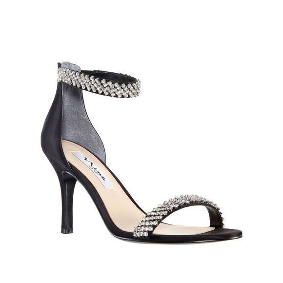 NINA Shoes - NINA Womens Black Vauna Almond Toe Stiletto Leather Heeled Sandal 8.5 M
